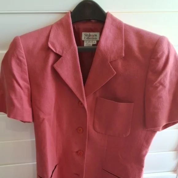 Style & Co Sport Blazer with Classic Lapel Coral Color Short Sleeve Pant Suit - Picture 7 of 16